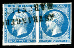 O N°14B, 20c Bleu Obl Estrangero Barcelona En Paire, TB    Qualité : O    Cote : 130 Euros - 1853-1860 Napoléon III.