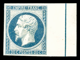 ** N°14Ai, 20c Bleu Laiteux, Bord De Feuille Latéral Avec Filet D'encadrement, SUPERBE (signé... - 1853-1860 Napoléon III.