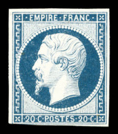 ** N°14Af, 20c Bleu Laiteux Type I, Marge Courte En Bas Mais Intacte, Frais, TB    Qualité : ** - 1853-1860 Napoléon III.