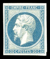 ** N°14Af, 20c Bleu Laiteux Type I, Quatre Belles Marges, Fraîcheur Postale, SUP (signé... - 1853-1860 Napoléon III.