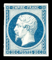 * N°14A, 20c Bleu Type I, Très Frais, TTB (certificat)    Qualité : *    Cote : 425 Euros - 1853-1860 Napoleon III