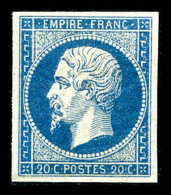 ** N°14A, 20c Bleu, Quatre Marges équilibrées, Fraîcheur Postale, TTB (certificat)   ... - 1853-1860 Napoléon III.