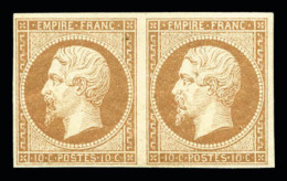 * N°13B, 10c Brun Clair Type II En Paire Horizontale Quasi **, Fraîcheur Postale, SUP (certificat)   ... - 1853-1860 Napoléon III.