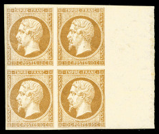 ** N°13B, 10c Brun-clair Type II En Bloc De Quatre Bord De Feuille Latéral, Fraîcheur Postale,... - 1853-1860 Napoléon III.