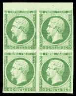 * N°12, 5c Vert En Bloc De Quatre Haut De Feuille, Très Jolie Couleur, R.R. SUPERBE (signé... - 1853-1860 Napoléon III.