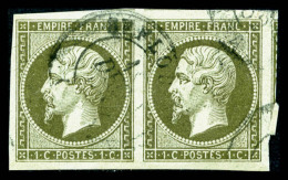 O N°11, 1c Olive En Paire, Grandes Marges, Quatre Voisins, SUP (certificat)    Qualité : O - 1853-1860 Napoléon III