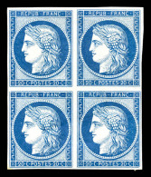 ** N°8f, Non émis, 20c Bleu Impression De 1862 En Bloc De Quatre (2ex*), Fraîcheur Postale, SUP... - 1849-1850 Ceres