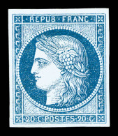 * N°8b, Non émis, 20c Bleu Sur Azuré, Quatre Belles Marges, Frais Et Très Beau... - 1849-1850 Cérès