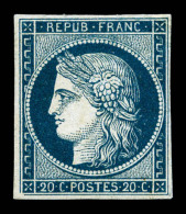 (*) N°8, Non émis, 20c Bleu Sur Jaunâtre, Très Jolie Pièce, Rare (signé... - 1849-1850 Ceres