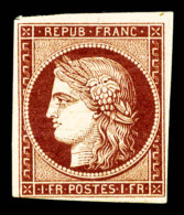 ** N°6B, 1F Carmin-brun Foncé, Fraîcheur Postale, SUPERBE, R.R.R (certificat)    Qualité :... - 1849-1850 Ceres