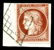 O N°6A, 1f Rouge-brun Sur Petit Fragment Obl Grille, TB, R.R. (certificat)    Qualité : O    Cote : 2700... - 1849-1850 Ceres