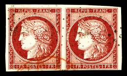 O N°6, 1F Carmin En Paire Horizontale, Oblitération Légère, Grande Fraîcheur, TB... - 1849-1850 Ceres