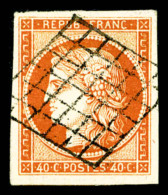 O N°5a, 40c Orange Vif Obl Grille Posée, Grandes Marges, Pièce Choisie, SUP (signé... - 1849-1850 Cérès