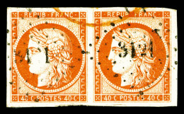 O N°5, 40c Orange En Paire Obl PC '3121', Jolies Marges, TTB (signé Brun/certificat)    Qualité :... - 1849-1850 Cérès