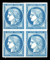 ** N°4d, 25c Bleu, Impression De 1862 En Bloc De Quatre (2ex*), Fraîcheur Postale, R. SUP (certificat)   ... - 1849-1850 Cérès