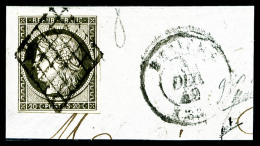 O N°3c, 20c Gris-noir Sur Petit Fragment, TB (certificat)    Qualité : O    Cote : 500 Euros - 1849-1850 Ceres