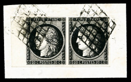 O N°3, 20c Noir Sur Jaune En Paire Horizontale, Bord De Feuille Latéral Gauche, Jolie Pièce... - 1849-1850 Ceres
