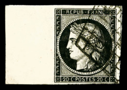 O N°3, 20c Noir Sur Jaune, Grand Bord De Feuille Latéral, SUPERBE (certificat)    Qualité : O - 1849-1850 Cérès