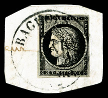 O N°3, 20c Noir Oblitération Cachet à Date Type 13 (Janvier) De Bagnols Sur Petit Fragment, TB Et... - 1849-1850 Ceres