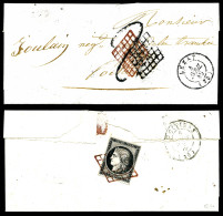 O N°3, 20c Obl Grille Rouge Au Verso D'une Lettre Frapée Du CàD Type 15 De LEZAY Du 4 Avril 1849.... - 1849-1850 Ceres