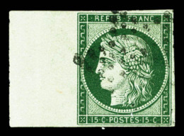 O N°2b, 15c Vert-foncé, Grand Bord De Feuille Latéral Gauche, PIECE CHOISIE, SUPERBE... - 1849-1850 Ceres