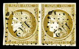 O N°1b, 10c Bistre-verdâtre En Paire Obl PC, SUP (signé Brun/Scheller/certificat)   ... - 1849-1850 Ceres