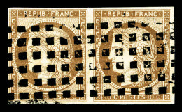 O N°1a, 10c Bistre-brun En Paire Horizontale, Oblitération Gros Points Carrés, Jolie Pièce... - 1849-1850 Cérès