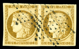 O N°1, 10c Bistre-jaune En Paire Horizontale, TTB (signé Brun/Margues/certificat)    Qualité : O ... - 1849-1850 Cérès