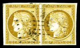 O N°1, 10c Bistre-jaune En Paire Horizontale Obl PC '738', Jolie Pièce, TTB (signé... - 1849-1850 Cérès