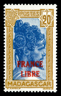** N°255A, 20F Bistre Et Bleu Surchargé 'FRANCE LIBRE', Fraîcheur Postale, SUP (signé... - Ungebraucht