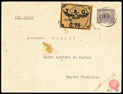 O N°3, T.A.G, 75c Noir S/saumon Obl Petit Cachet AVION Sur Entier Postal à 15 Centimes Du 1er Mai 1922... - Gebraucht