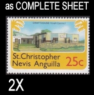 CV:€19.20 BULK 2 X ST.CHRISTOPHER NEVIS & ANGUILLA 1978 Electricity Craft House 25c COMPLETE SHEET:50 Stamps FULL PANE - St.Christopher-Nevis-Anguilla (...-1980)