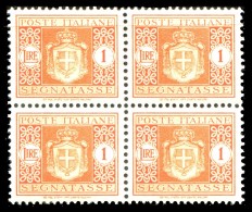 REGNO Luogotenenza 1945 Segnatasse Quartina Lire 1 L. Senza Filigrana MNH ** Integra - Postage Due