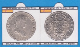 FERNANDO VII (1.808-1.833) 8 REALES Plata Cadiz CI Réplica  T-DL-11.798 - Monedas Falsas