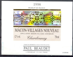 003 - Mâcon Villages Nouveau - 1998 - Chardonnay - Appellation Mâcon Villages Contrôlée - Paul Beaudet à Pontanevaux - Weisswein