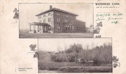 WATERBURY CONNECTICUT - OLD PRIVATE POSTCARD 1903 - BRONSON LIBRARY - HOSPITAL - 2 SCANS - Waterbury