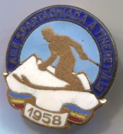 SPARTAKIADA - Ski, Skiing, Jump, Romania 1958. Enamel, Vintage Pin, Badge - Winter Sports