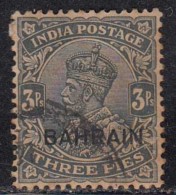 3ps Three Pies Bahrain Overprint, KG V,  British India Multi Star - Bahrein (...-1965)