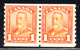 Canada MNH Scott #160 1c George V Scroll Issue - Coil Pair - Rollo De Sellos