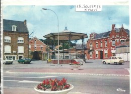NORD - 59 - TOP 2016  - CPSM PF Couleur -  SOLESMES - Place Maréchal Foch - Kiosque à Musique - Solesmes