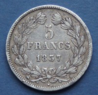 Pièce De 5 Francs Louis Philippe 1837 B  - Argent 900/1000 Pesée à 24,9gr - J. 5 Francs