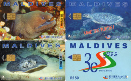 TELECARTES  MALDIVES *Rf 30 *Rf 50 *Rf 50 *Rf 100 Tortue Poisson Turtle Fish  (lot De 4) - Maldivas