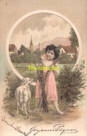 CPA CARTE EN RELIEF GAUFREE  FILLE PAQUES AGNEAU ** EMBOSSED CARD GIRL EASTER LAMB PFB 5873 - Dessins D'enfants