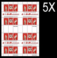 BULK:5 X ST.CHRISTOPHER NEVIS ANGUILLA Q2 Coronation Falcon Pelican UNCUT SHEET:24 Stamps FULL PANES - Pelícanos