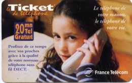 @+ Ticket France Telecom UTILISE : "Fillette" -  20Mn - 15/02/2000 - 45000ex - Billetes FT