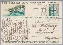 Schweiz  Pro Patria Bundesfeierkarte Zu#54 IIc Lawinenschaden B. Platta 1931-07-13 Val Sinestra - Covers & Documents