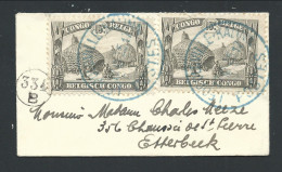 Envel Carte De Visite Affr N°108 X2 Càd Bleu LEOPOLDVILLE-KALINA/1925 Pour Etterbeek - Briefe U. Dokumente
