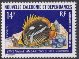 New Caledonia SG 520 1973 Marine Fauna,14 F Black Backed Butterflyfish, Notturnal, MNH - Unused Stamps