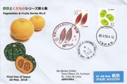 FRUITS ET VÉGÉTABLES DU JAPON.  Lettre Adressée ANDORRE,  Avec Timbre à Date Arrivée - Briefe U. Dokumente