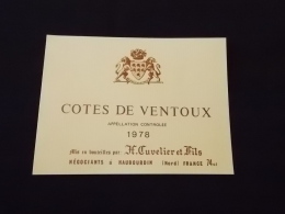 Etiquette De Vin Neuve Cotes De Ventoux 1978 H Cuvelier Et Fils Négociants à Haubourdin Nord - Côtes Du Ventoux